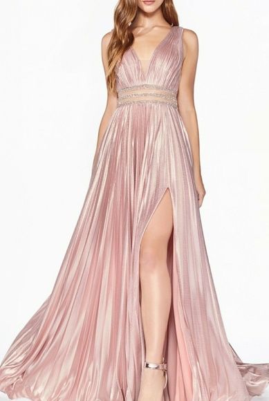 METALLIC CHAMPAGNE, BLUSH PINK, MAUVE EVENING GOWN - Picture 3 of 7